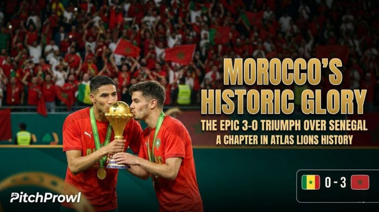 Morocco vs Senegal 3-0 victory celebration PitchProwl