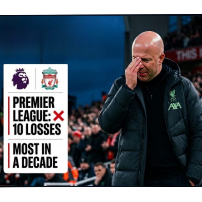 Arne Slot looking frustrated at Anfield after Liverpool's 10th Premier League loss of the season.