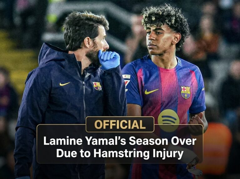 : Official announcement of Lamine Yamal's season-ending hamstring injury at FC Barcelona.
