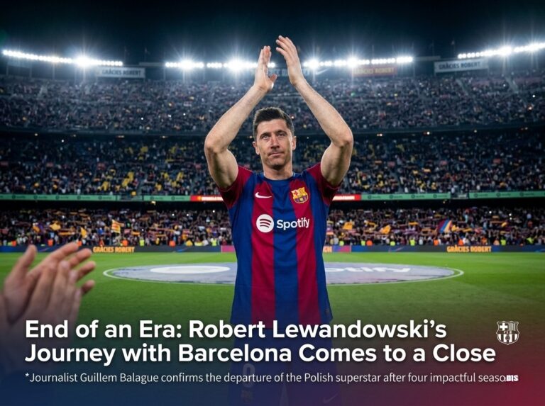 Robert Lewandowski clapping to FC Barcelona fans at Camp Nou, marking the end of his journey with the club