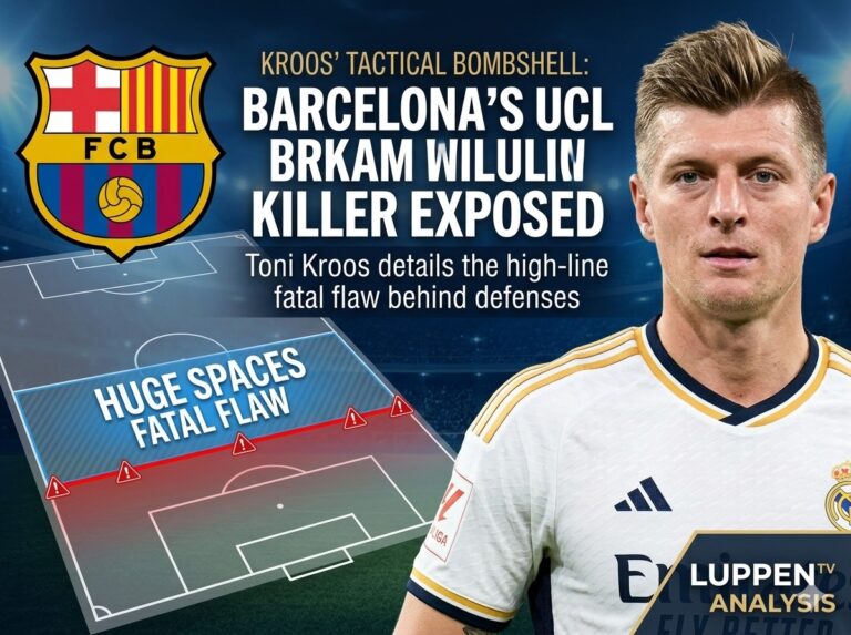 Toni Kroos tactical analysis of FC Barcelona high-line defense flaw and Champions League strategy.