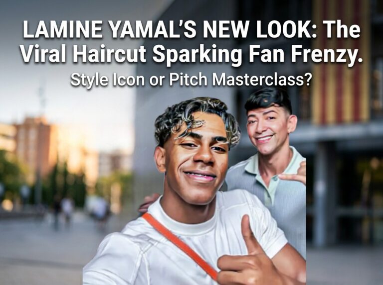 A featured image display showcasing Lamine Yamal's viral new haircut with blonde highlights from a trending social media post.