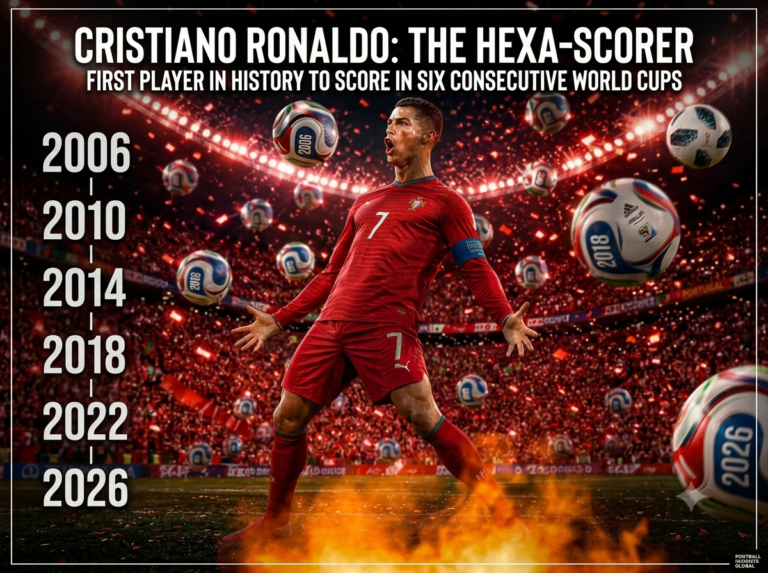 Cristiano Ronaldo Makes History: First Player Ever to Score in Six Consecutive World Cups Cristiano Ronaldo celebrates after scoring for Portugal against Uzbekistan at the 2026 FIFA World Cup, becoming the first player to score in six consecutive World Cups