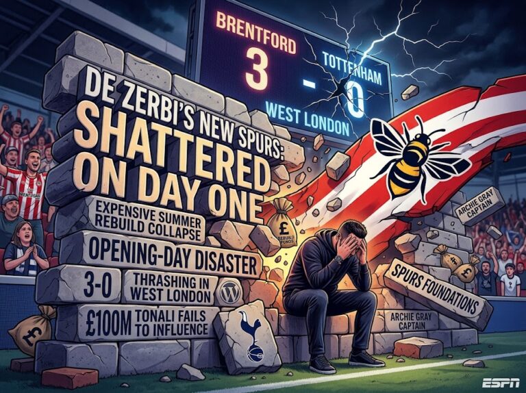Shocking £300 Million Rebuild Exposed After Brentford Rout Brentford players celebrate scoring against Tottenham Hotspur at Gtech Community Stadium