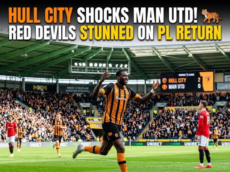 Hull City Stuns Manchester United in Season Opener Hull City players celebrate after scoring against Manchester United at MKM Stadium